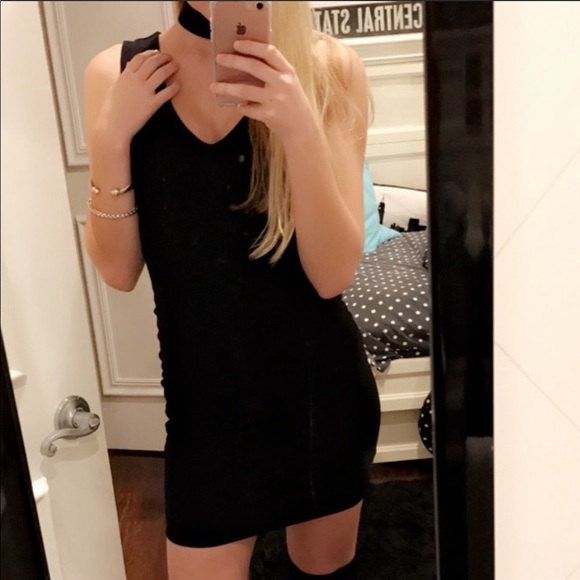 LF Dresses & Skirts - LF V Neck Choker Collar Bodycon Black Dress